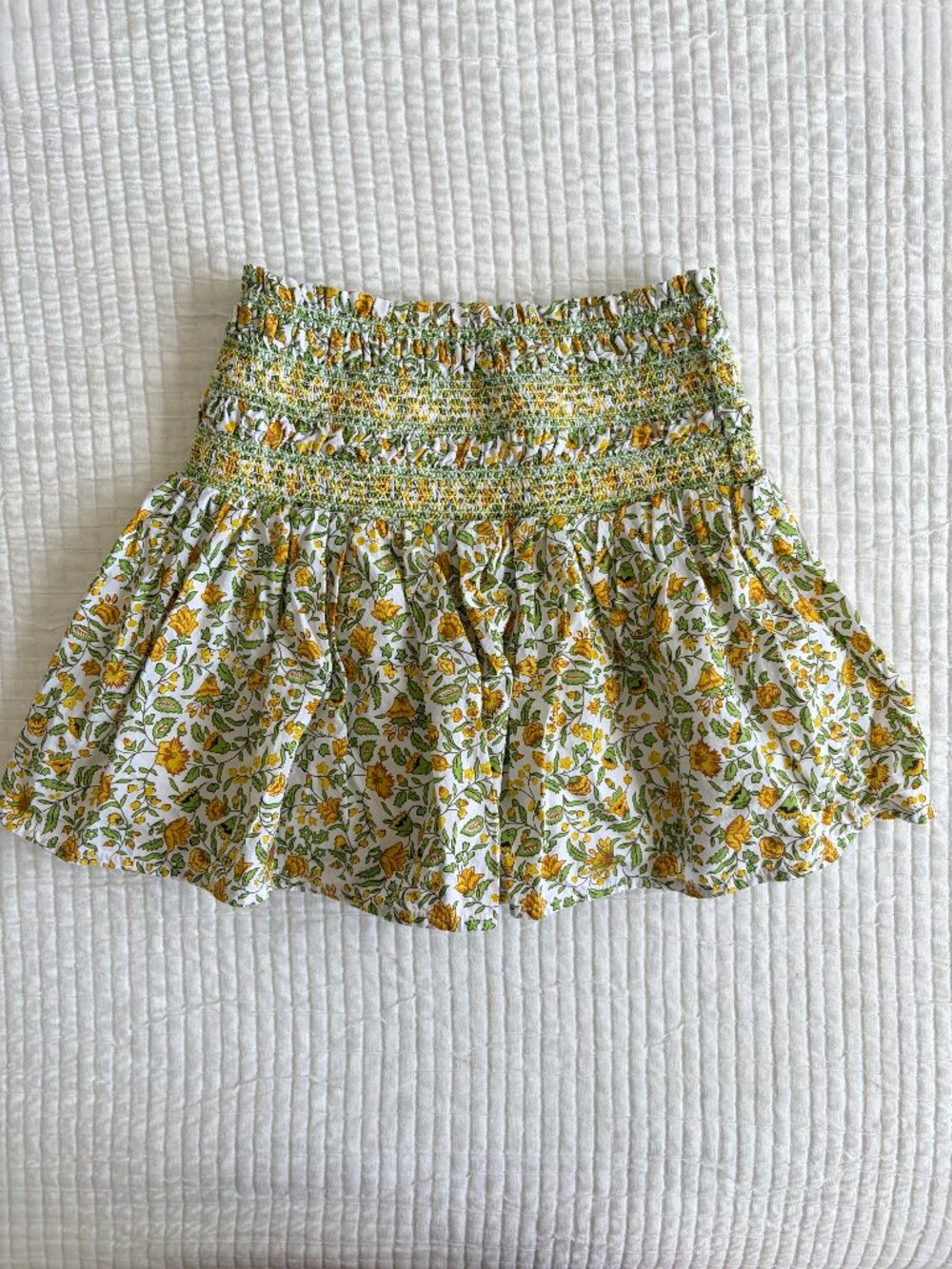 J Crew Crewcuts Skirt Girls Medium Yellow Floral Smocked Green Cotton Cottage M